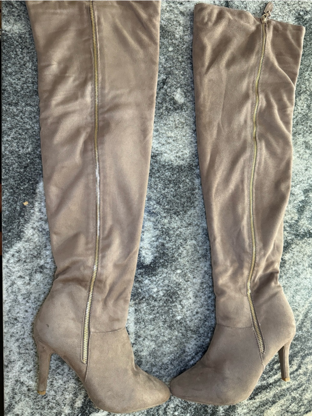 Classic Over-The-Knee Heeled Boots - Taupe 9